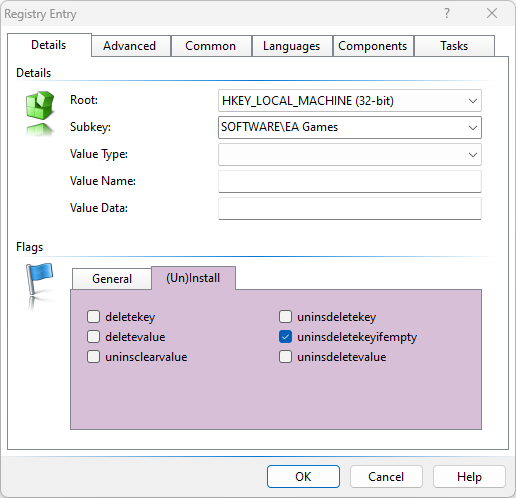 Inno Setup Registry Entry Properties